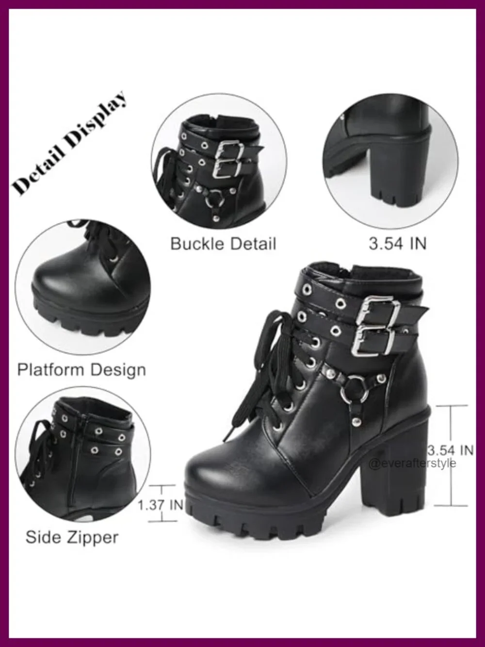 Goth Platform Ankle Boots Black Chunky Heeled Lace Up Combat Bootie